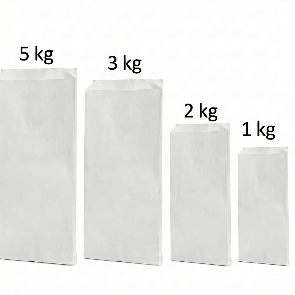 Saco de papel branco | capacidades 1 kg, 2 kg, 3 kg e 5 kg